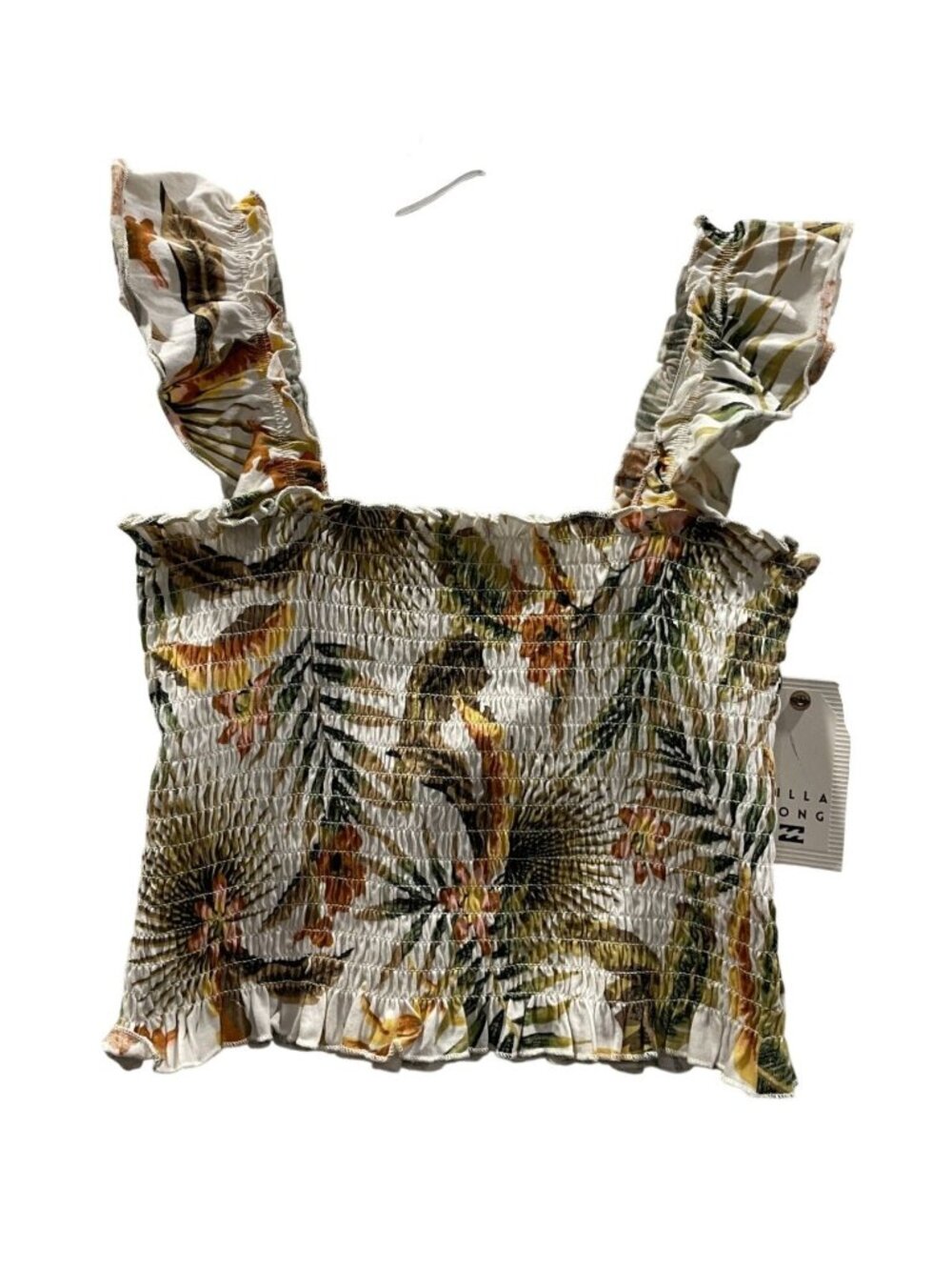 Billabong Smocked Crop Top M Multicolor Floral Ruffled Coquette Boho Festival